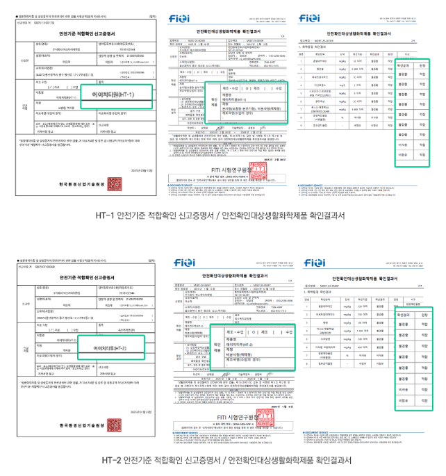 HT 약품 신고증서와 확인결과서